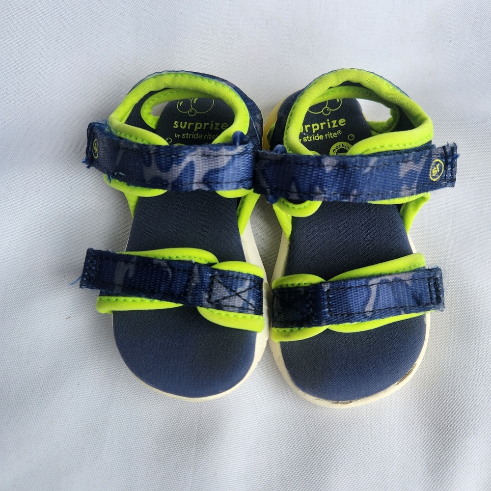 Stride Rite Blue and Green Sporty Sandals with Velcro Straps